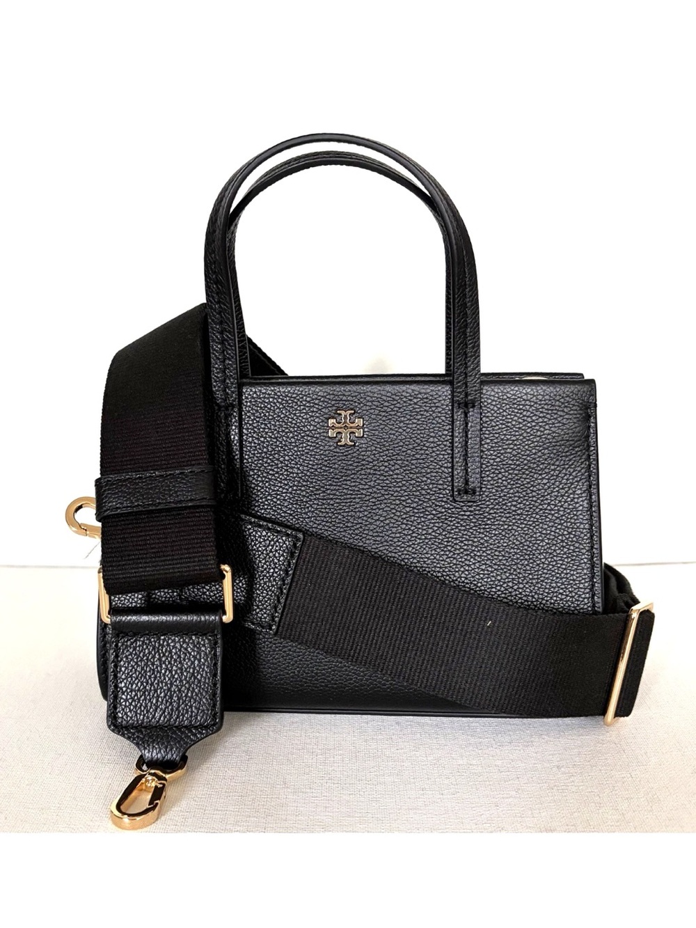 New Tory Burch Blake Mini Tote Pebble Leather Black - Picture 2 of 6
